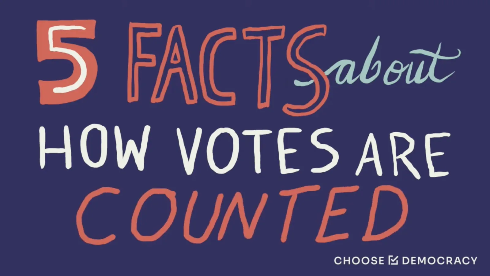 The cover frame of the votes counting video, hand lettered over illustration.